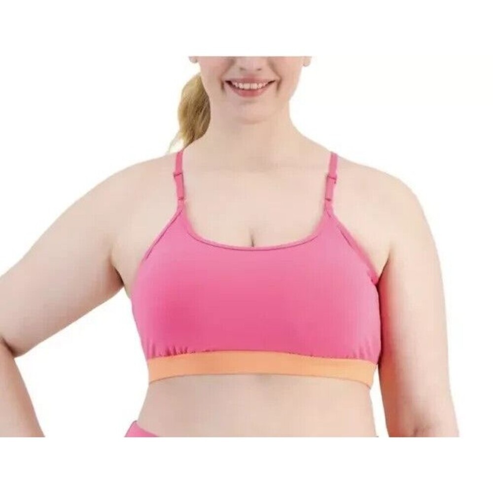 ID Ideology Women's Plus Size Color blocked Low-Impact Sport Bra Pink Shock